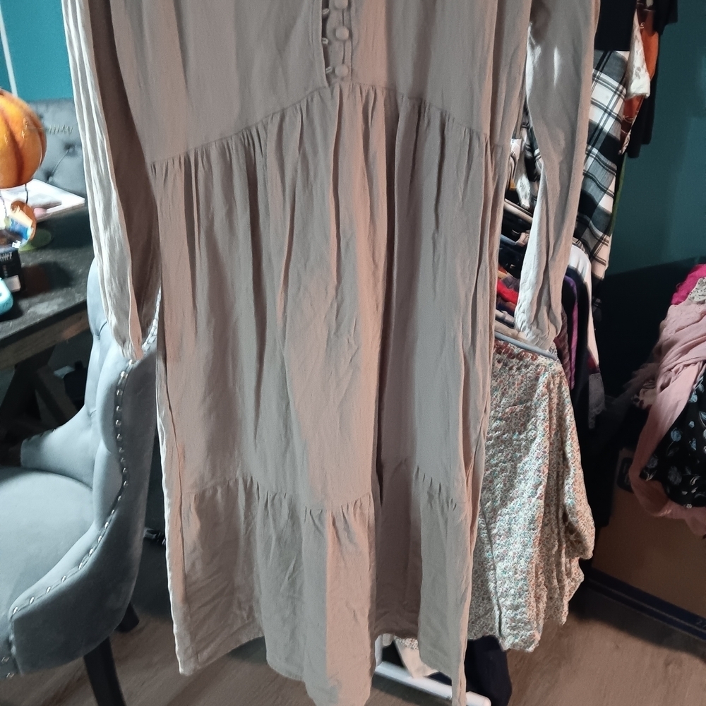 Elegant Beige Long Sleeve Dress - Picture 3 of 4